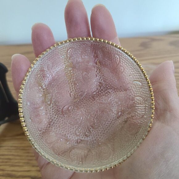 Jeannette Harp Depression Pressed Glass Coaster Trinket Dishes Gold Beaded Rim - Picture 10 of 15